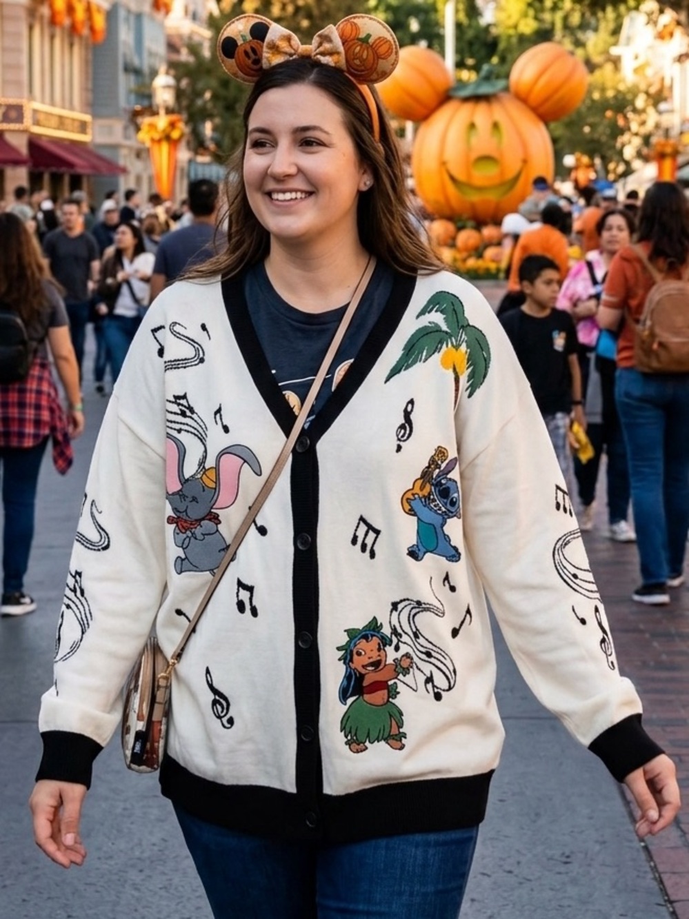 Boxlunch Disney 100 Musical Characters Cream and Black Embroidery Cardigan
